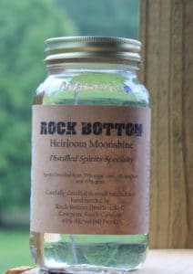 jar of heirloom moonshine from rock bottom distillers