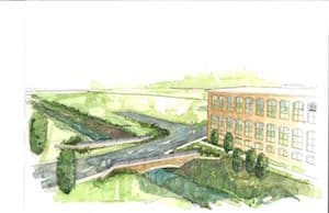 watercolor depiction of beaumont mill renovation