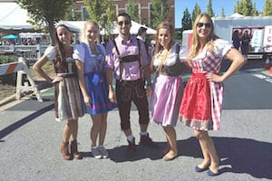 group photo of people dressed in german attire at Spartanburg's annual international festival